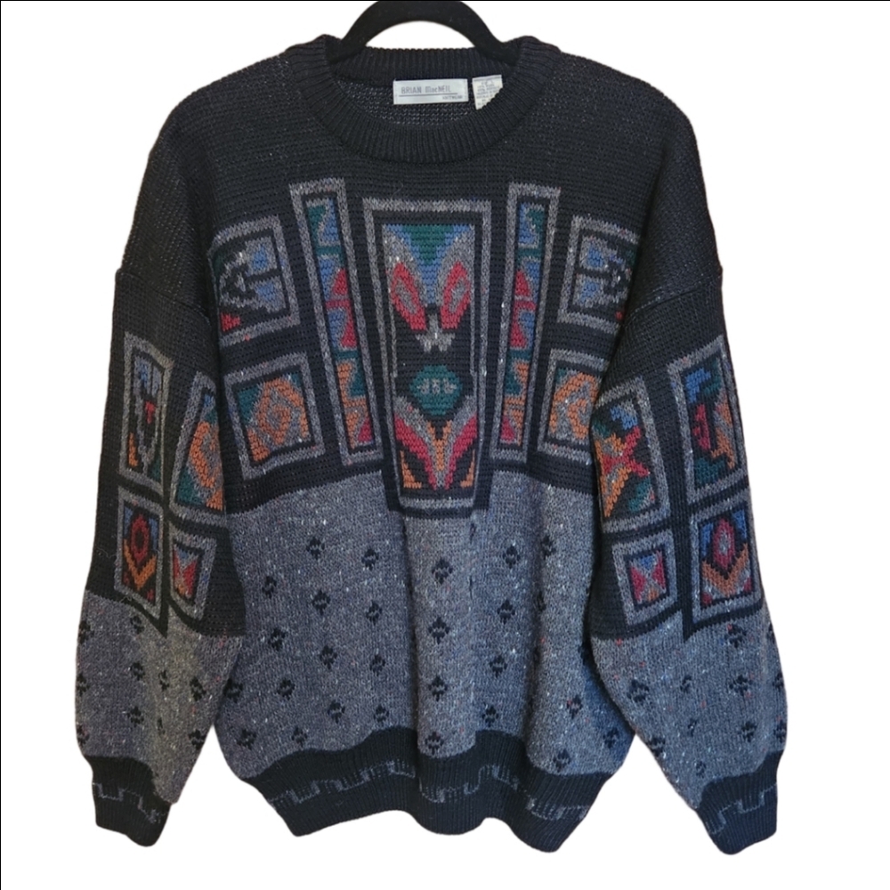 VINTAGE MEN'S BRIAN MacNEIL WOOL BLEND SWEATER AZTEC KNIT LIKE NEW LARGE